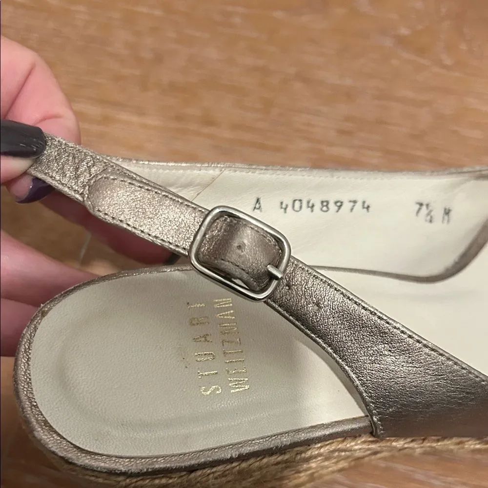 Stuart Weitzman Metallic Wedge Sandals, Size 7.5 - Picture 13 of 16